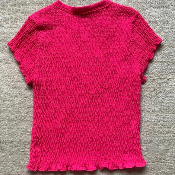 Crown & Ivy Crop Short Sleeve Shirt Size S Cropped Pink Casual Summer Vacation - Picture 3 of 8